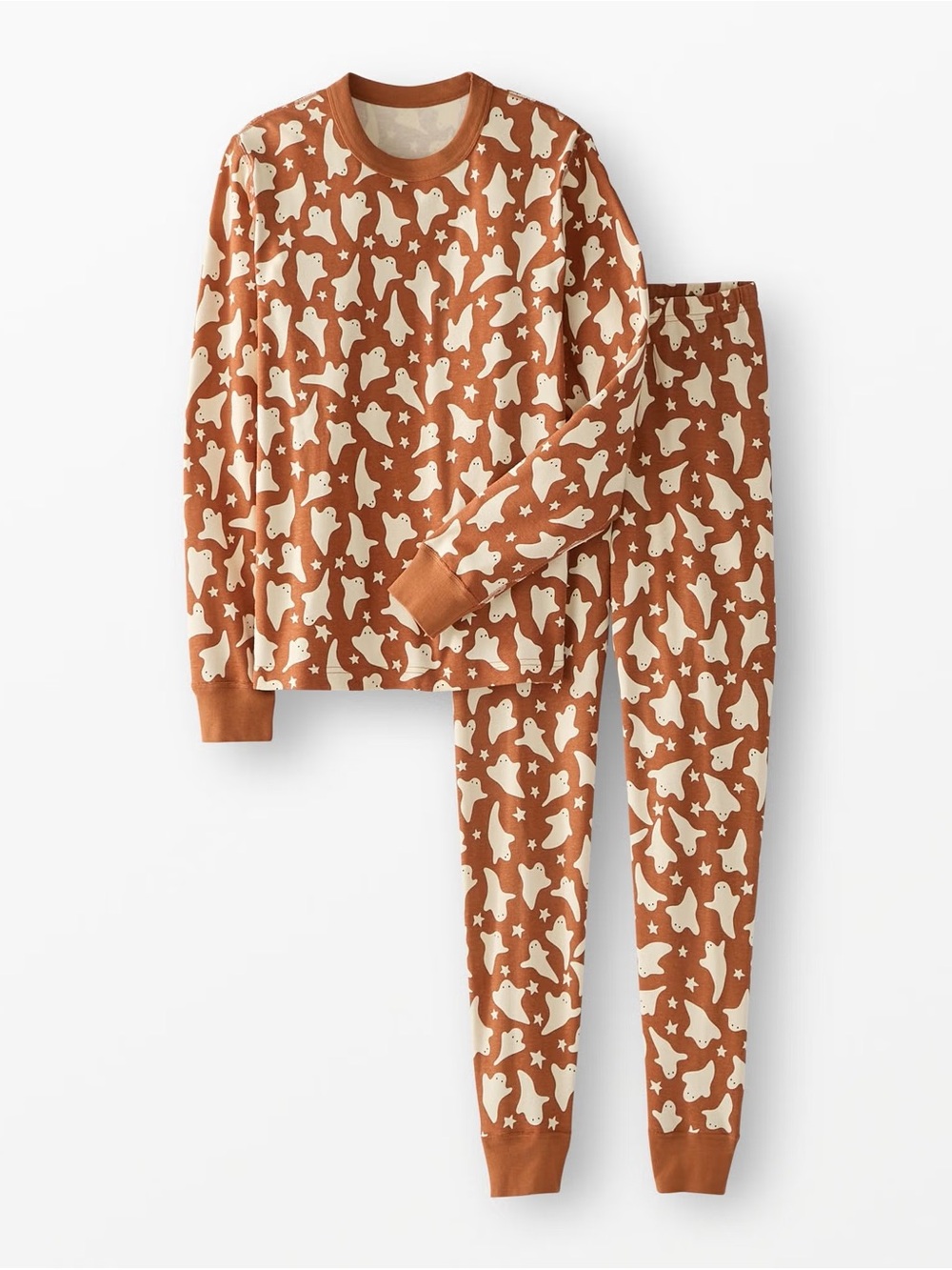 Hanna Andersson Rust and Cream Ghost Print Long Sleeve Pajama Set